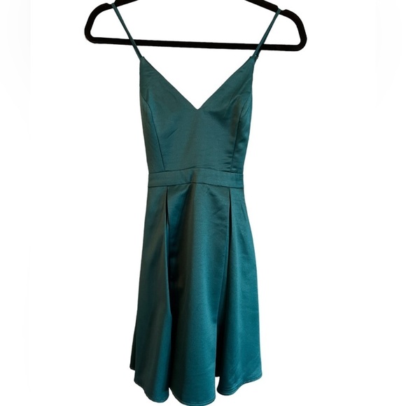 Lulus Truly Loved Teal Satin Skater Dress Size S - Picture 1 of 10